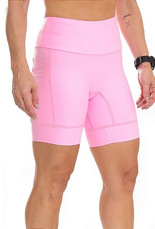 Bermuda Mania de Corrida de Alta Compressão ROSA CHICLETE Feminina com bolsos (Zero Transparência)