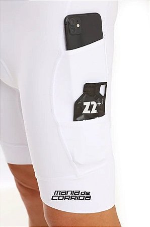 Bermuda de Compressão Masculina Mania de Corrida BRANCA com 6 bolsos