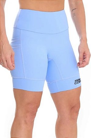 Bermuda Mania de Corrida de Alta Compressão AZUL CLARO SKY Feminina com bolsos (Zero Transparência)