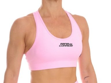 Top Rosa Chiclete MANIA DE CORRIDA de alta compressão com bolso nas costas (Zero Transparência)