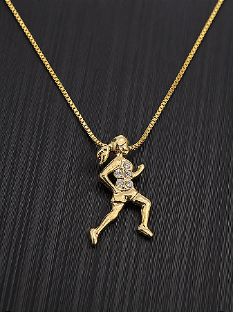 Conjunto Premium Semijoia Pingente Corredora com 5 Zircônias + Corrente Veneziana 45 cm Folheados a Ouro