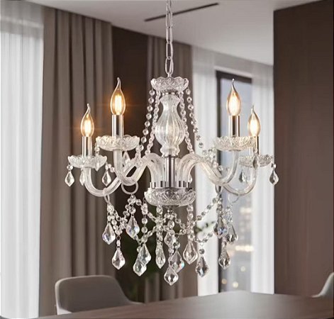 Lustre pendente cristal 5 braços estilo