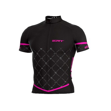 Camisa ciclismo feminina ERT Classic Black Pink proteção UV