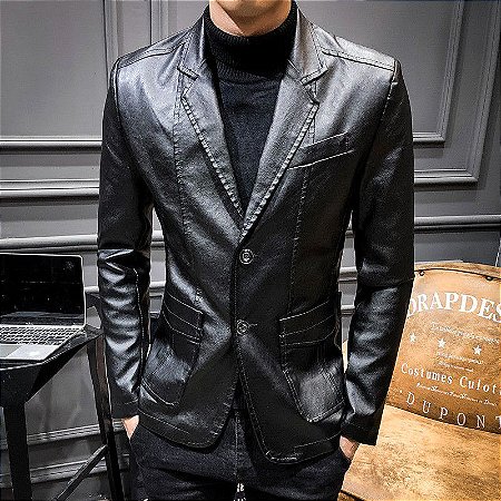 jaqueta de couro estilo blazer