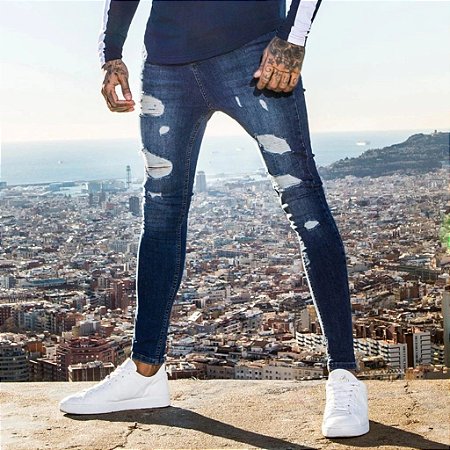 Calça Jeans Masculina Skinny Destroyed - Azul - Dali Relógios