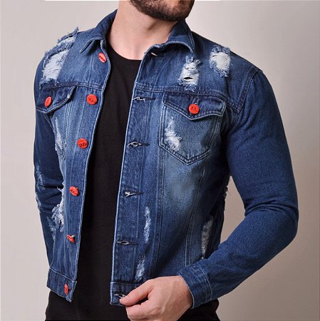 jaqueta jeans masculina destroyed