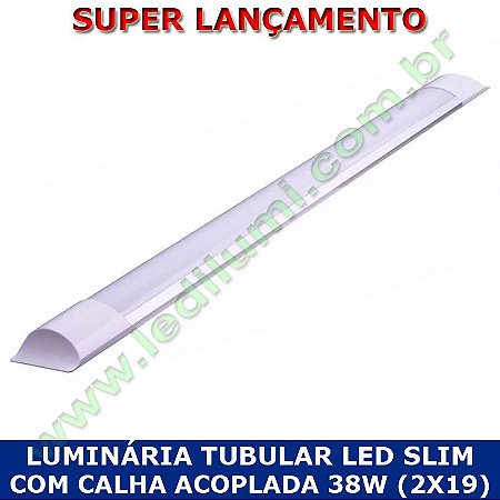 Luminária Tubular Led Slim 36w Calha Acoplada 120cm 2x18w - LedIlumi