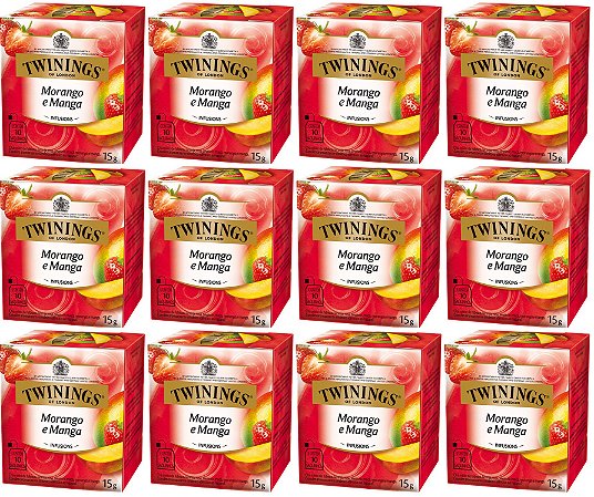 Chá Twinings Morango e Manga Kit 12 Caixas 10 Un 120 Sachês