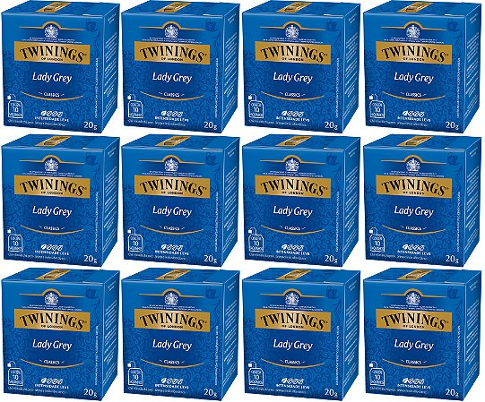 Chá Twinings Preto Lady Grey Kit 12 Caixas 10 Un 120 Sachês