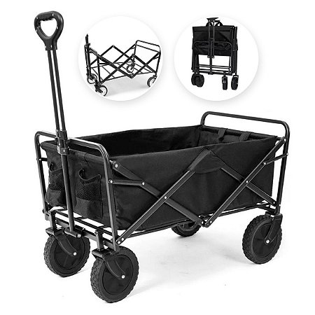 Carrinho de Carga Dobrável Preto p/ Praia Camping até 80kg Zenite