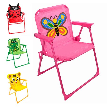 Cadeira Dobrável Infantil Praia Camping - Borboleta Rosa