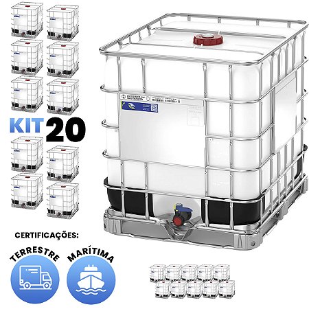 Kit de 20 IBC 1000 Litros - Certificado Terrestre e Marítimo