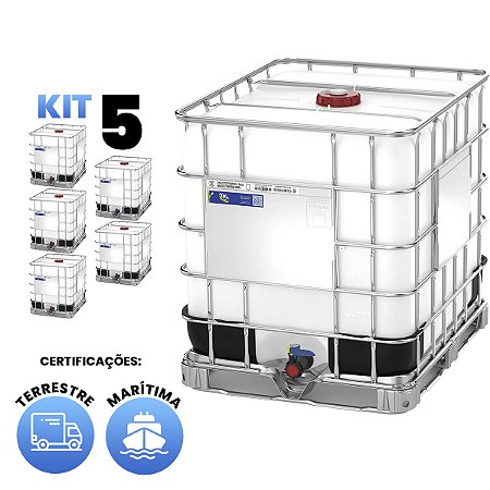 Kit de 5 IBC 1000 Litros - Certificado Terrestre e Marítimo