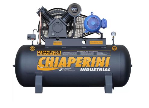 Compressor de Ar Monofásico 20PCM 200 Litros com Motor 5HP 220/440V IP55 Blindado - CHIAPERINI