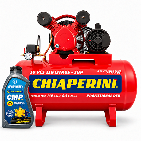 Kit Compressor de Ar média pressão 10 pcm 110 lts + Óleo - Chiaperini 127/220V