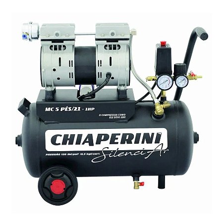 Motocompressor de ar Silencioso 21 litros 1HP - Chiaperini SilenciAR MC 5 Pés /21 1HP - 220V