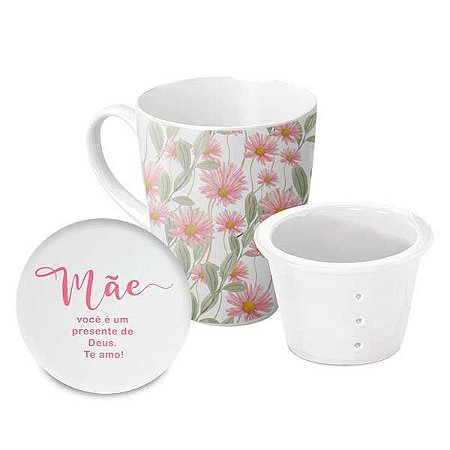 Caneca com Infusor Porcelana - Mãe você é presente de Deus