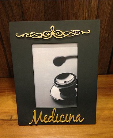 Porta Retrato Ouro e preto 15x21- Medicina