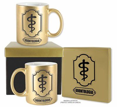 Caneca Dourada com caixa- Odontologia