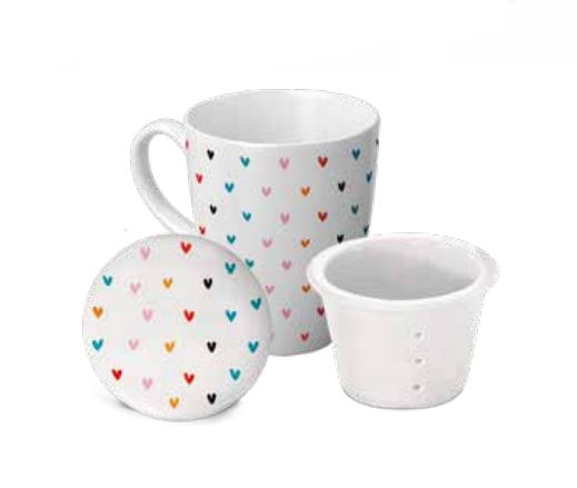 Caneca com Infusor Porcelana - Corações