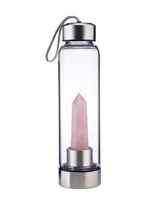 Garrafa de Vidro para água com Pedra 500ml - Quartzo Rosa