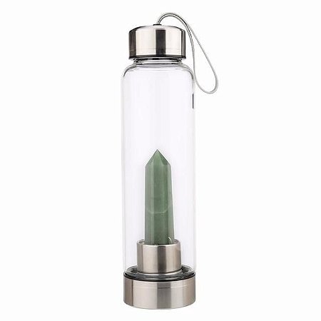 Garrafa de Vidro para água com Pedra 500ml - Quartzo Verde