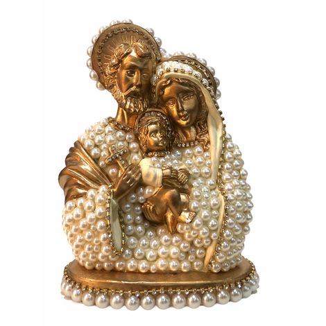 Busto Sagrada Família com perolas 20cm - Dourada