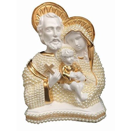 Busto Sagrada Família com perolas 28cm - Dourada