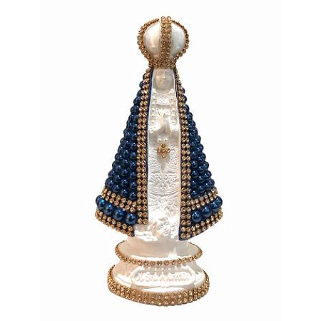 Nossa Senhora Aparecida pérolas e strass 15cm- Azul