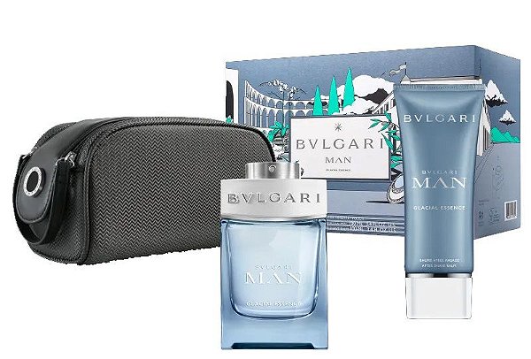 Kit Bvlgari Man Glacial Essence Eau de Parfum 100ml + Pós-Barba 100ml + Nécessaire