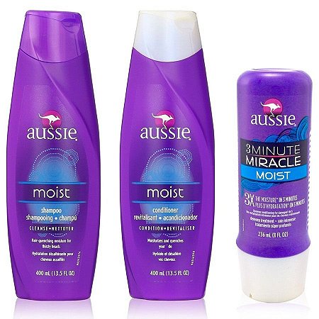 Kit Aussie Moist Shampoo + Condicionador + Máscara 3 minutos