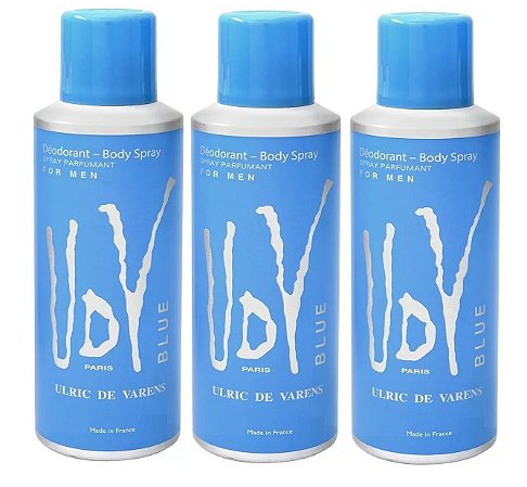 Kit 3 Unidades Ulrich De Varens Body Spray Udv Blue 200ml