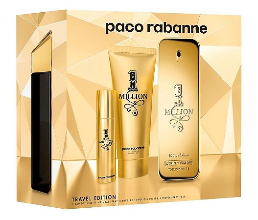 Kit 1 Million Paco Rabanne Travel Edition Eau de Toilette 100ml + Gel Banho 100ml + Travel Spray 10ml