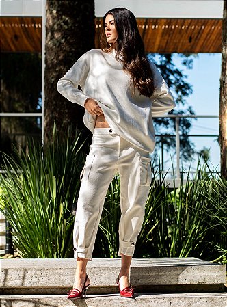 CALÇA EM TRICOT OFF-WHITE