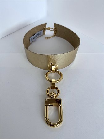 CHOCKER COURO CHAMPAGNE GANCHO