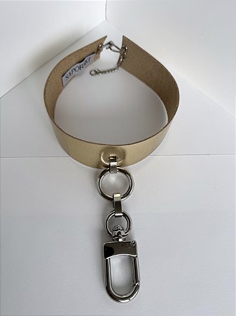 CHOCKER COURO CHAMPAGNE GANCHO