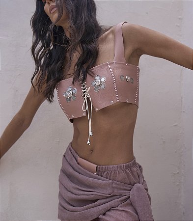 TOP EM COURO LEGITMO ROSE