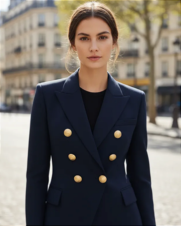 Blazer Texturizado Dupla Abotoadura Azul Marinho