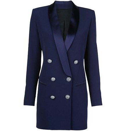 Blazer Dress Lapela de Cetim Azul