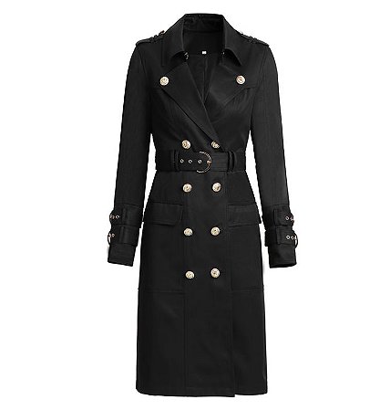 Trench Coat Preto Botões Dourado