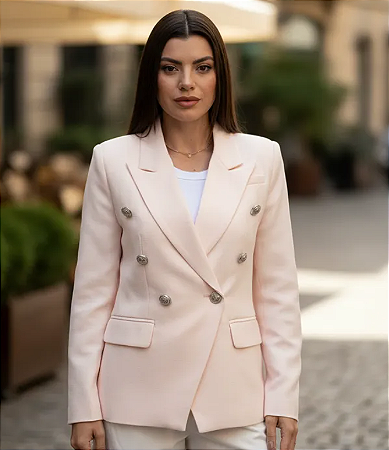 Blazer Texturizado Dupla Abotoadura Rosa Quartzo