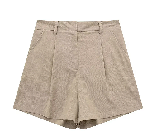 Shorts textura linho caqui