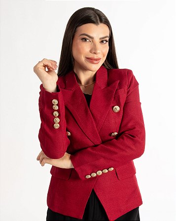 Blazer Texturizado Dupla Abotoadura Vermelho Cherry