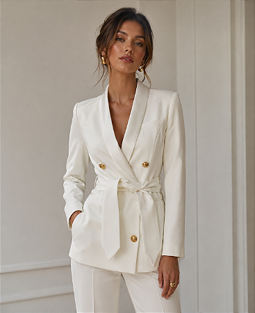 Blazer Alfaiataria Faixa Removível Branco