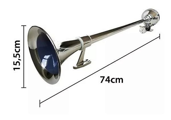 Buzina Marítima Navio Trem Metal Cromada Bivolt Corneta 74cm