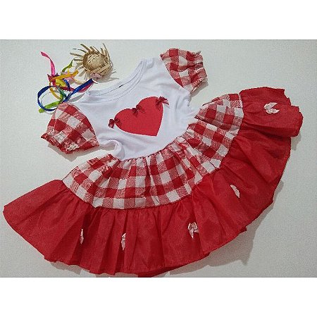 Vestido para Bebê Xadrez Festa Junina Vermelho