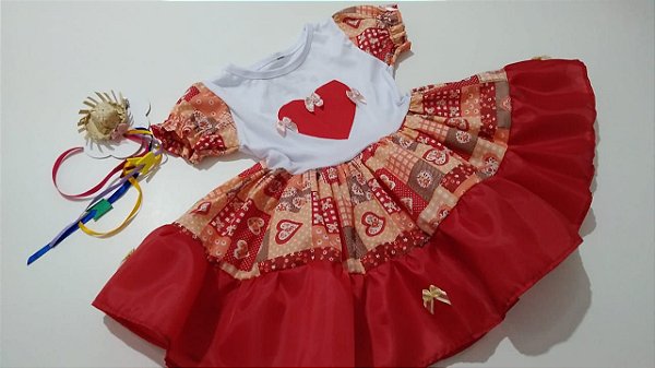 Vestido para Bebê Xadrez Festa Junina Vermelho