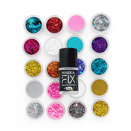 Kit Glow Total Holográfico 20 Glitter + Cola Glitter Make A