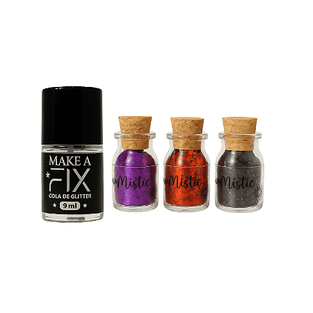 Kit Glitter Flocado Holográfico Coleção Mistic Halloween + Cola Make A (4 Unidades)
