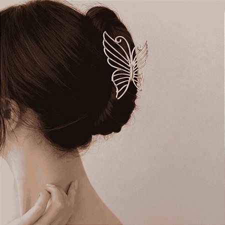 Presilha Piranha de Metal Prata Borboleta